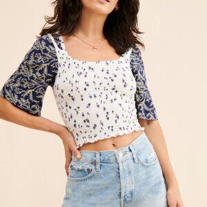 Floral Print Women's Top with Puff Sleeves